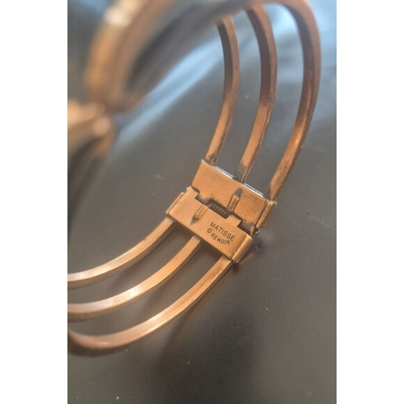 Renoir Matisse Copper Blue Enamel Clamper Bracelet Enamel Loss & Earrings Set - Picture 2 of 6